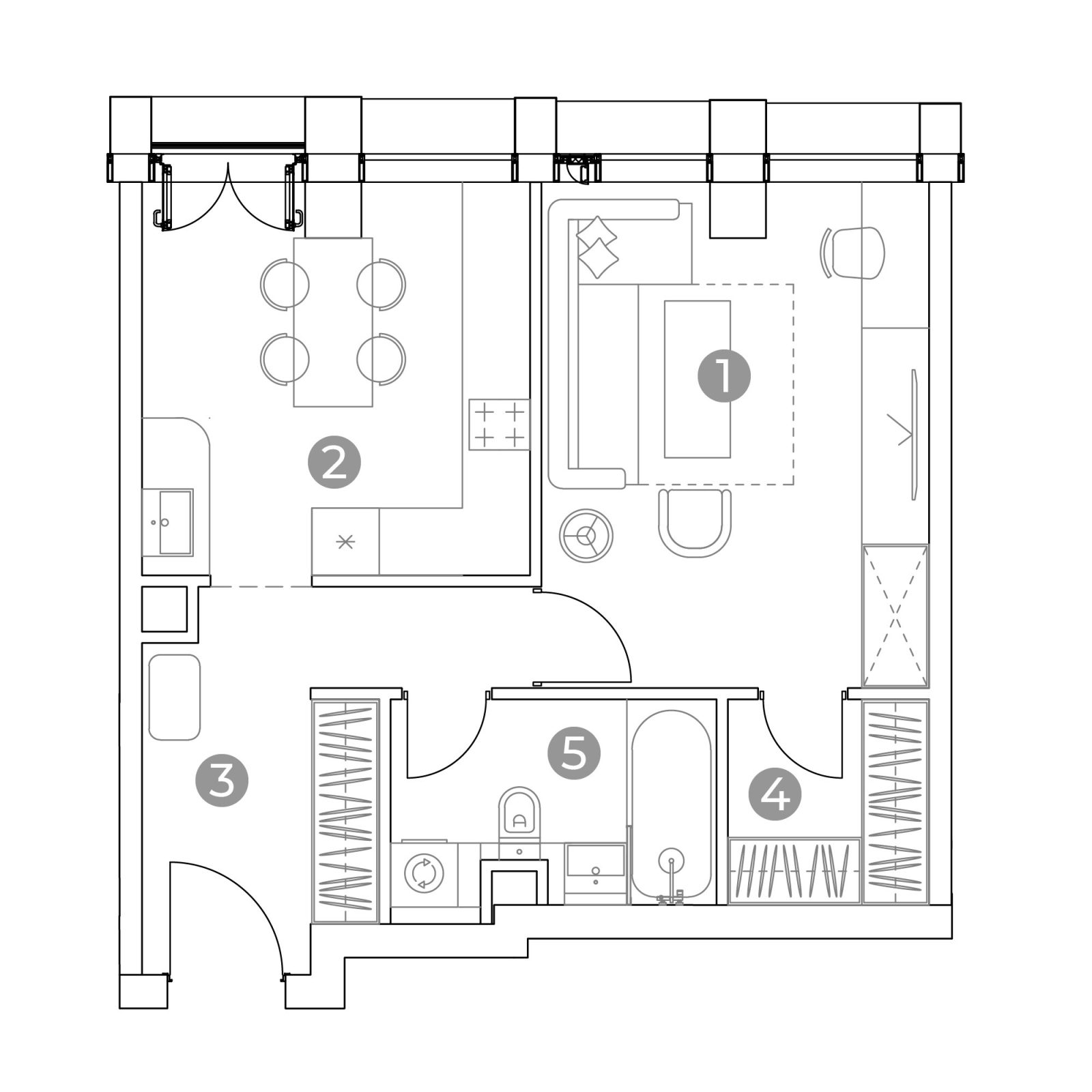 Планировка: 1-комнатная квартира, 43,5 м²