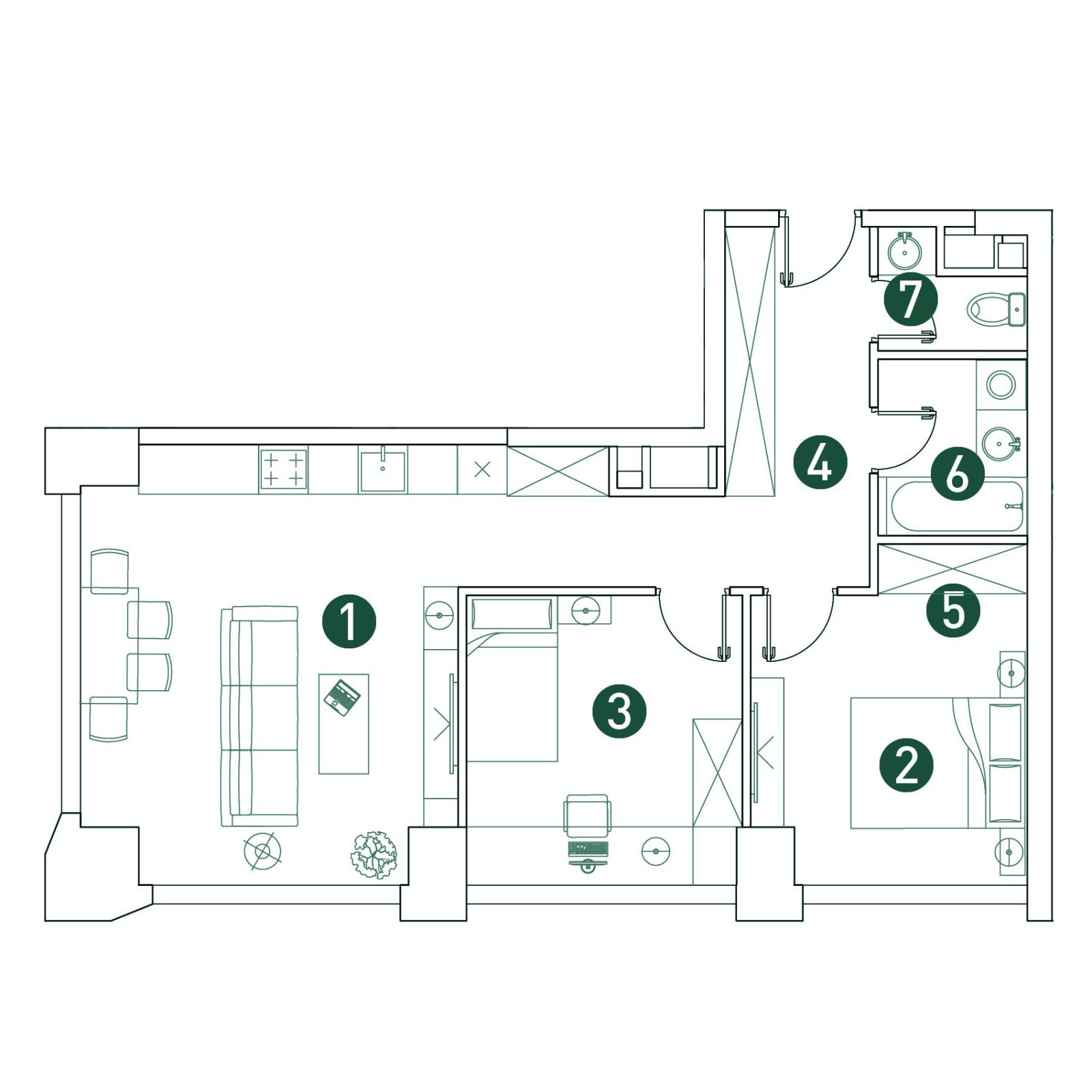 Планировка: 3-комнатная квартира, 64,9 м²