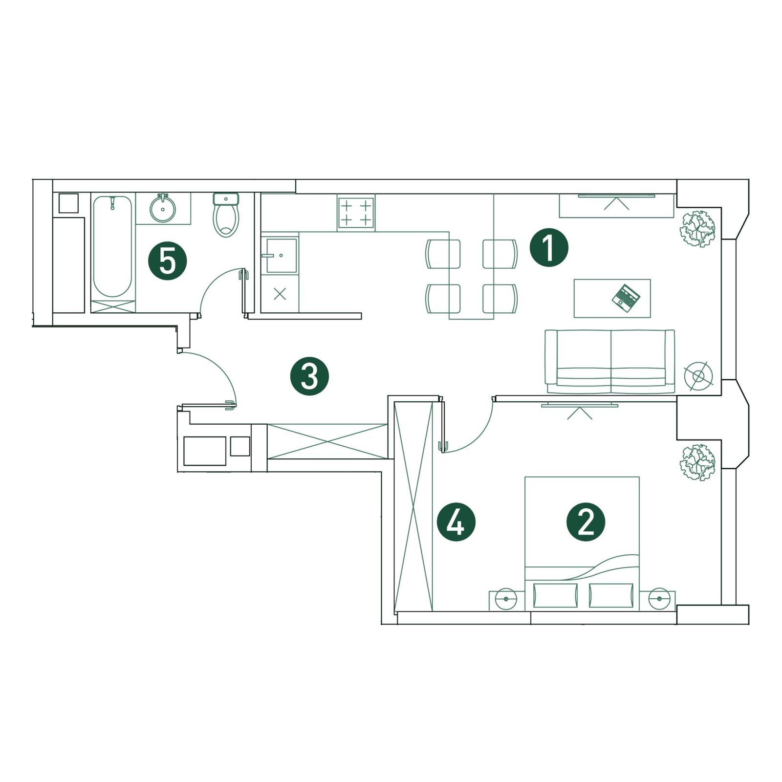 Планировка: 2-комнатная квартира, 47,7 м²
