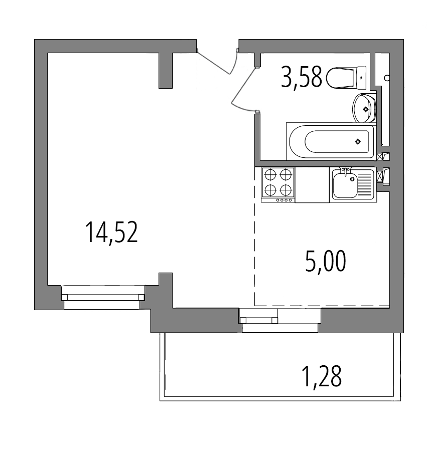 Планировка: студия, 24,4 м²