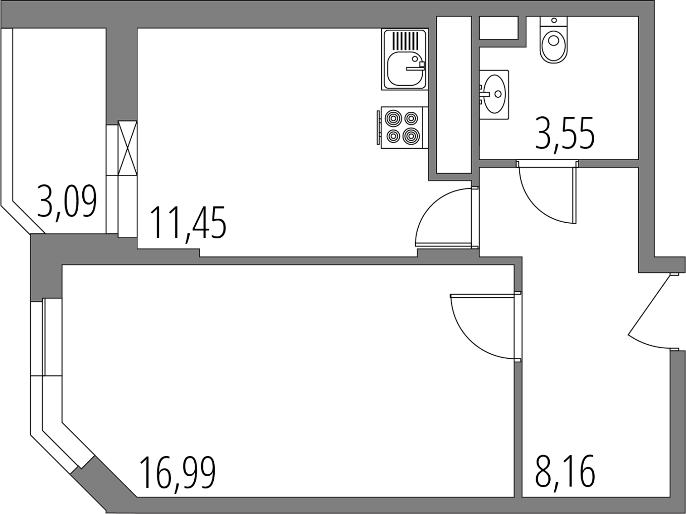 Планировка: студия, 41,7 м²