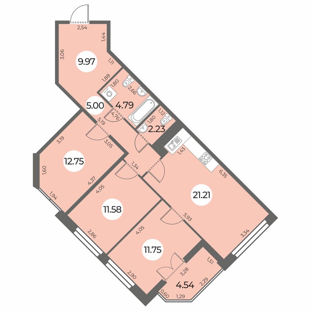 Планировка: 3-комнатная квартира, 81,6 м²