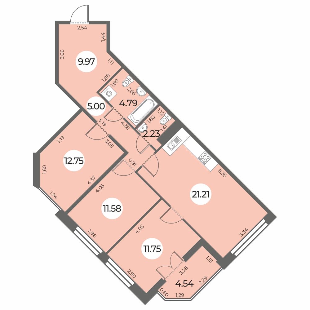Планировка: 3-комнатная квартира, 81,6 м²