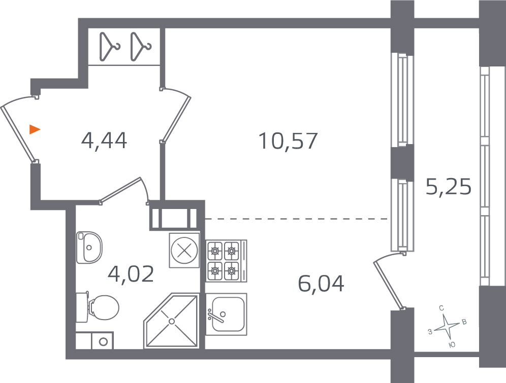 Планировка: студия, 25,1 м²