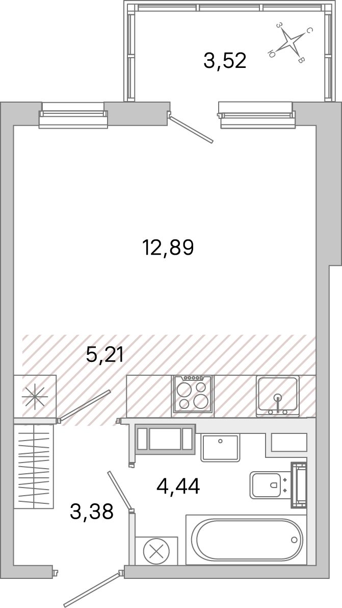 Планировка: студия, 25,9 м²