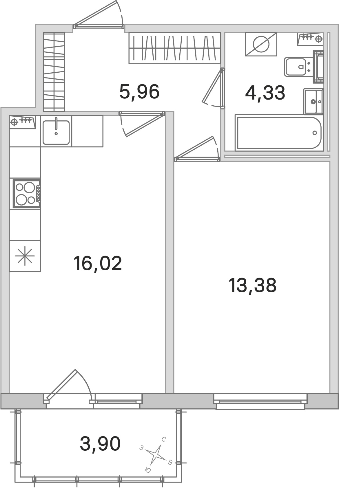 Планировка: 1-комнатная квартира, 39,7 м²