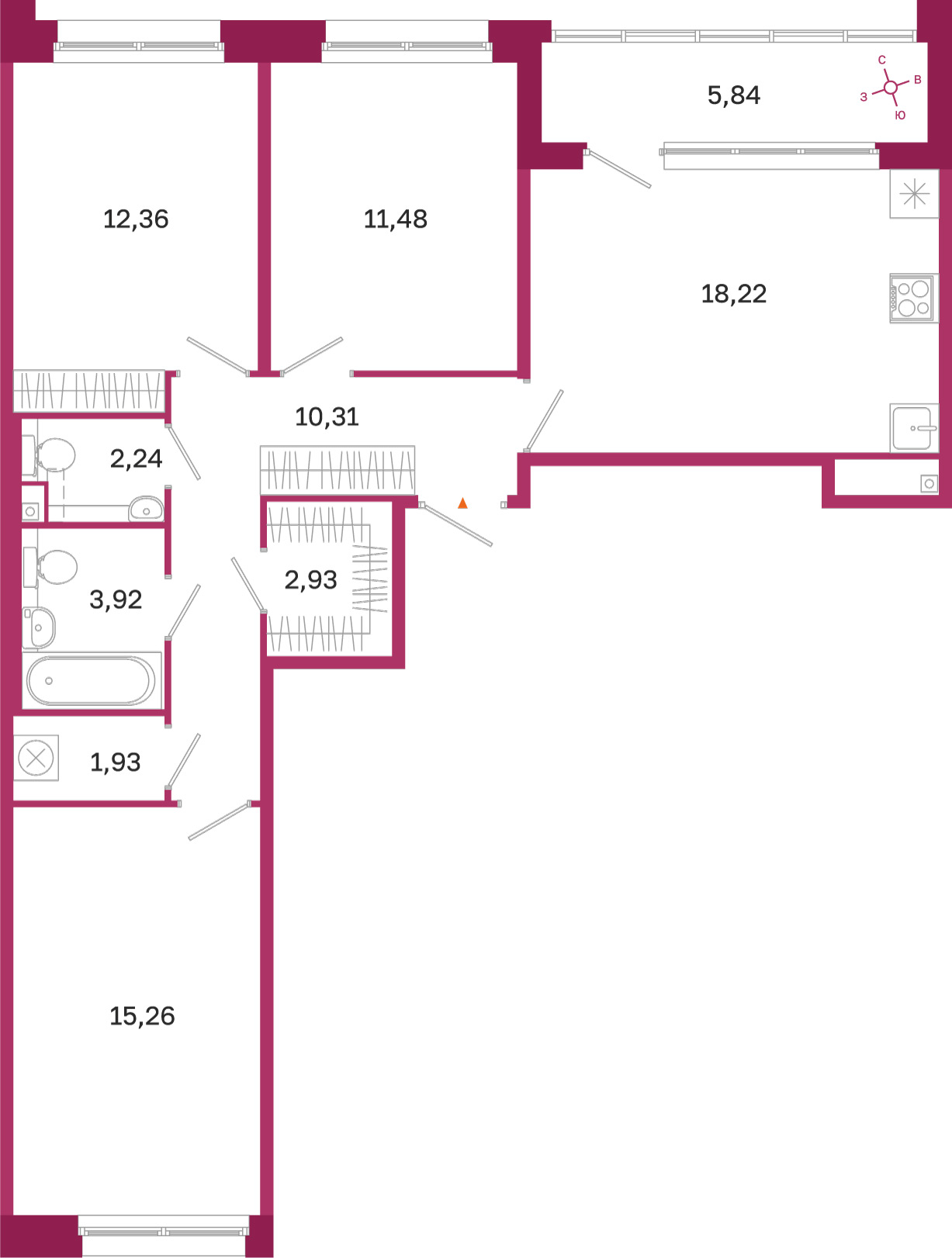 Планировка: 3-комнатная квартира, 78,7 м²