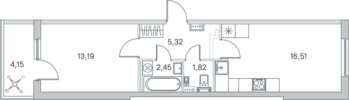 Планировка: 1-комнатная квартира, 39,3 м²