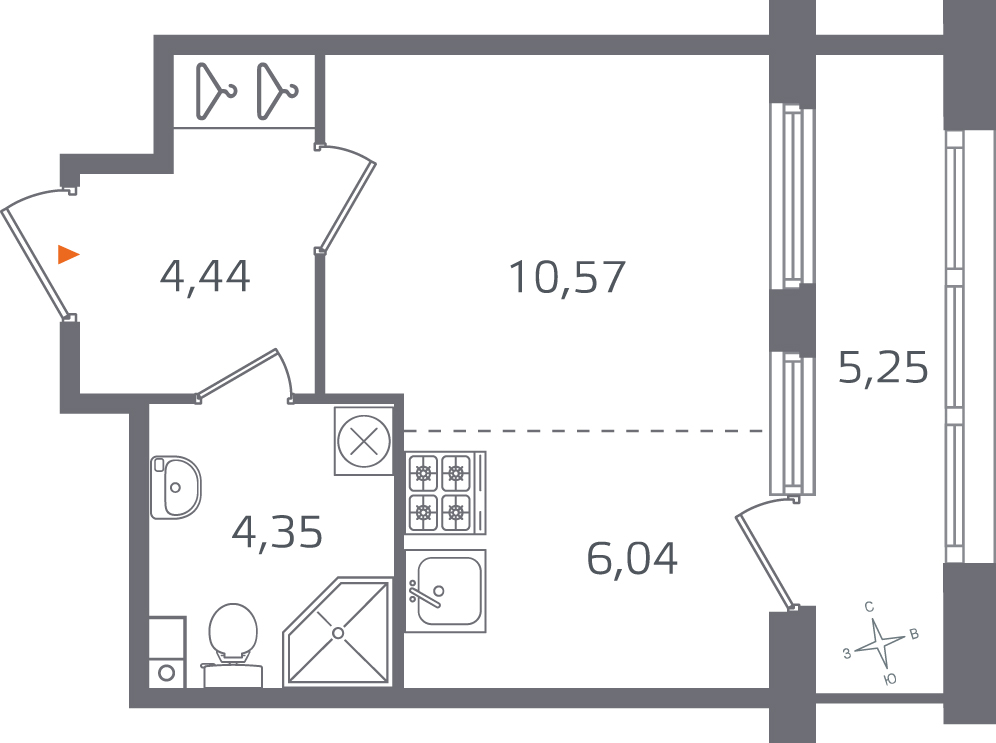 Планировка: студия, 25,4 м²