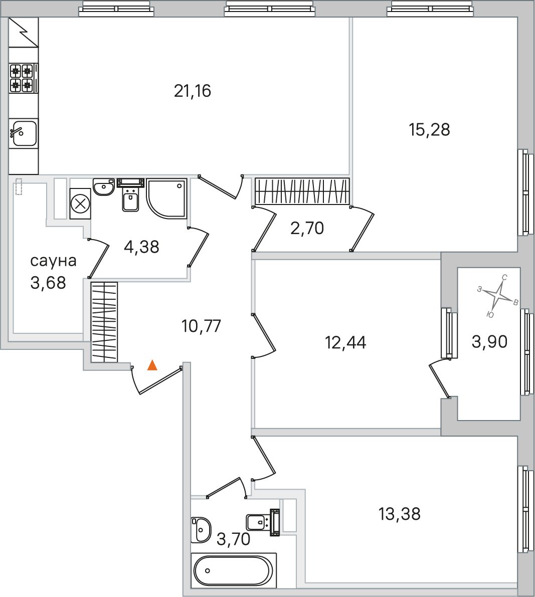 Планировка: 3-комнатная квартира, 87,5 м²
