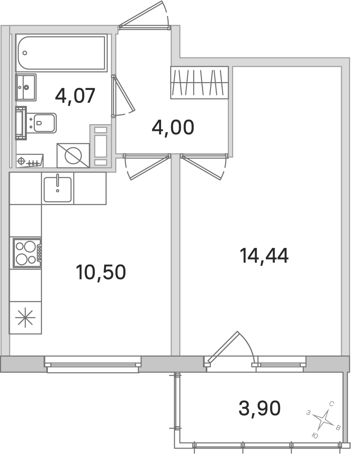 Планировка: 1-комнатная квартира, 33,0 м²