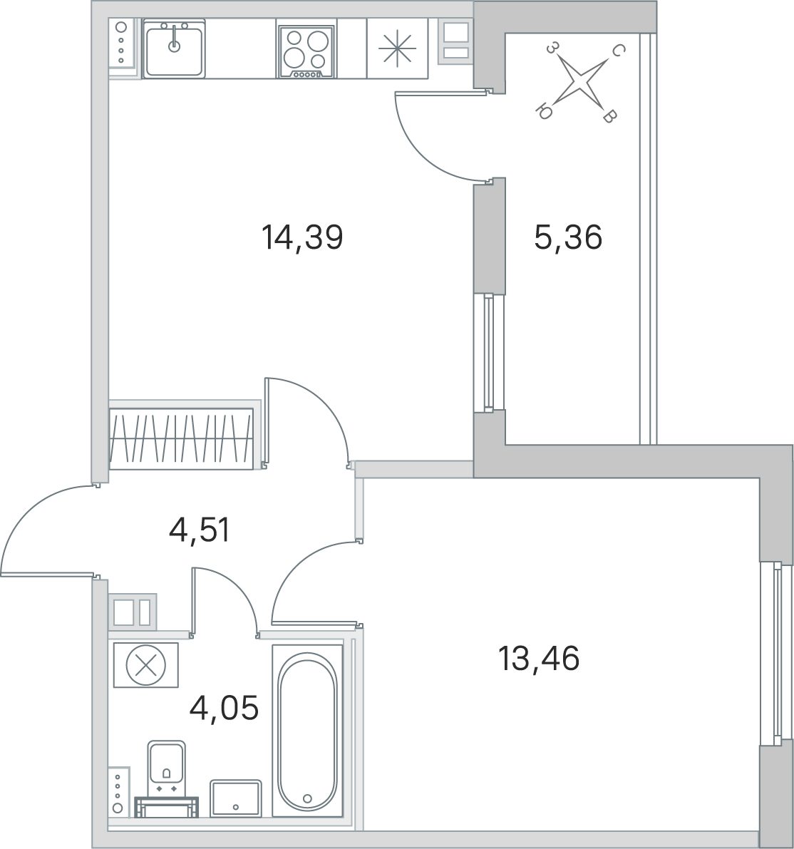 Планировка: 1-комнатная квартира, 36,4 м²