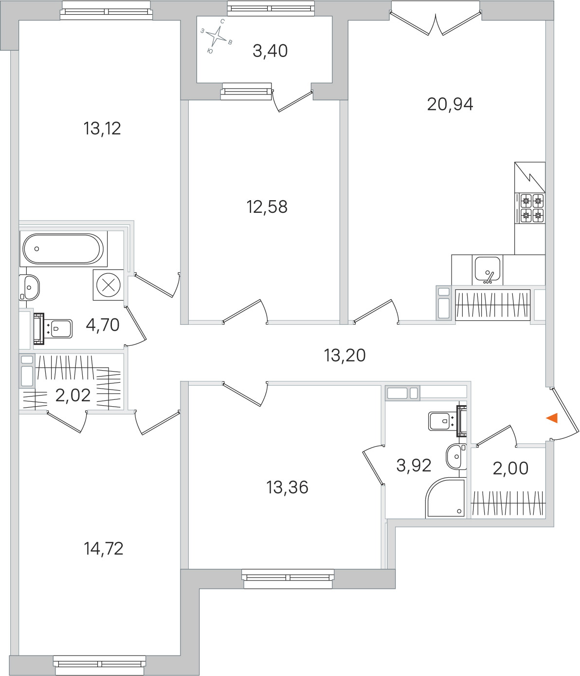 Планировка: 4-комнатная квартира, 100,6 м²