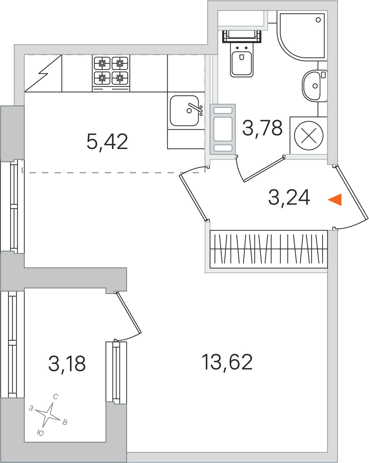 Планировка: студия, 26,1 м²