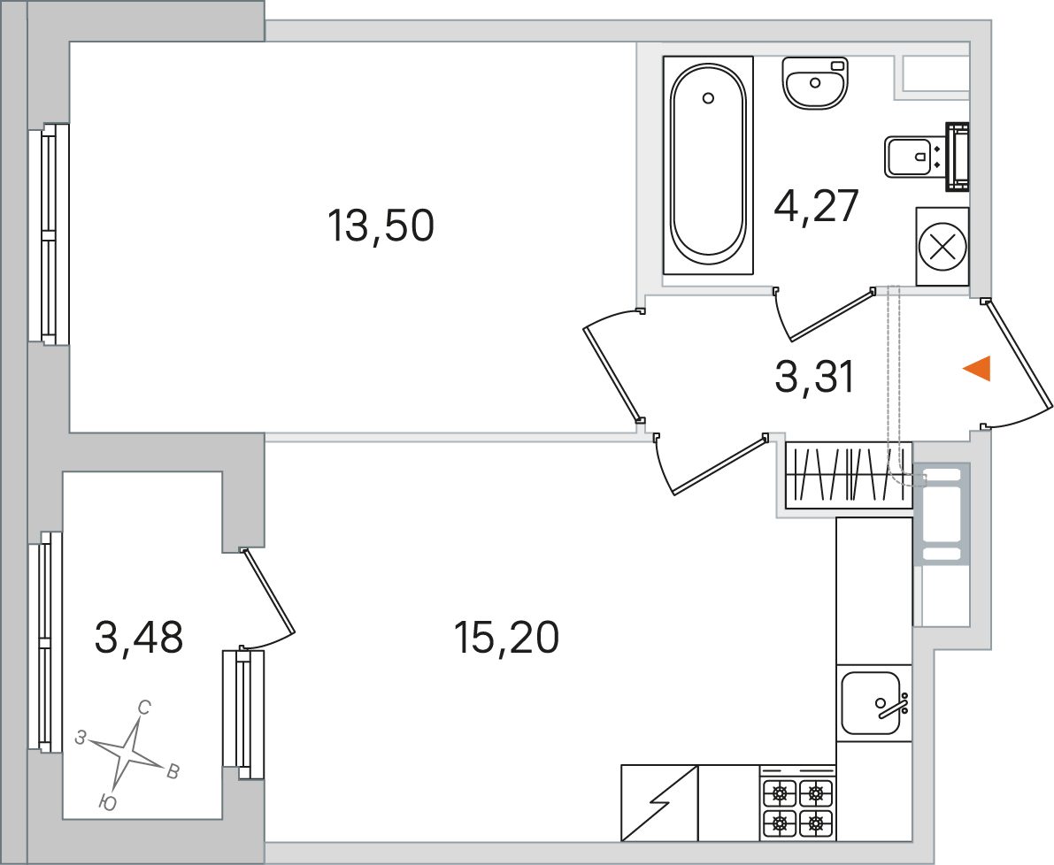 Планировка: 1-комнатная квартира, 36,3 м²