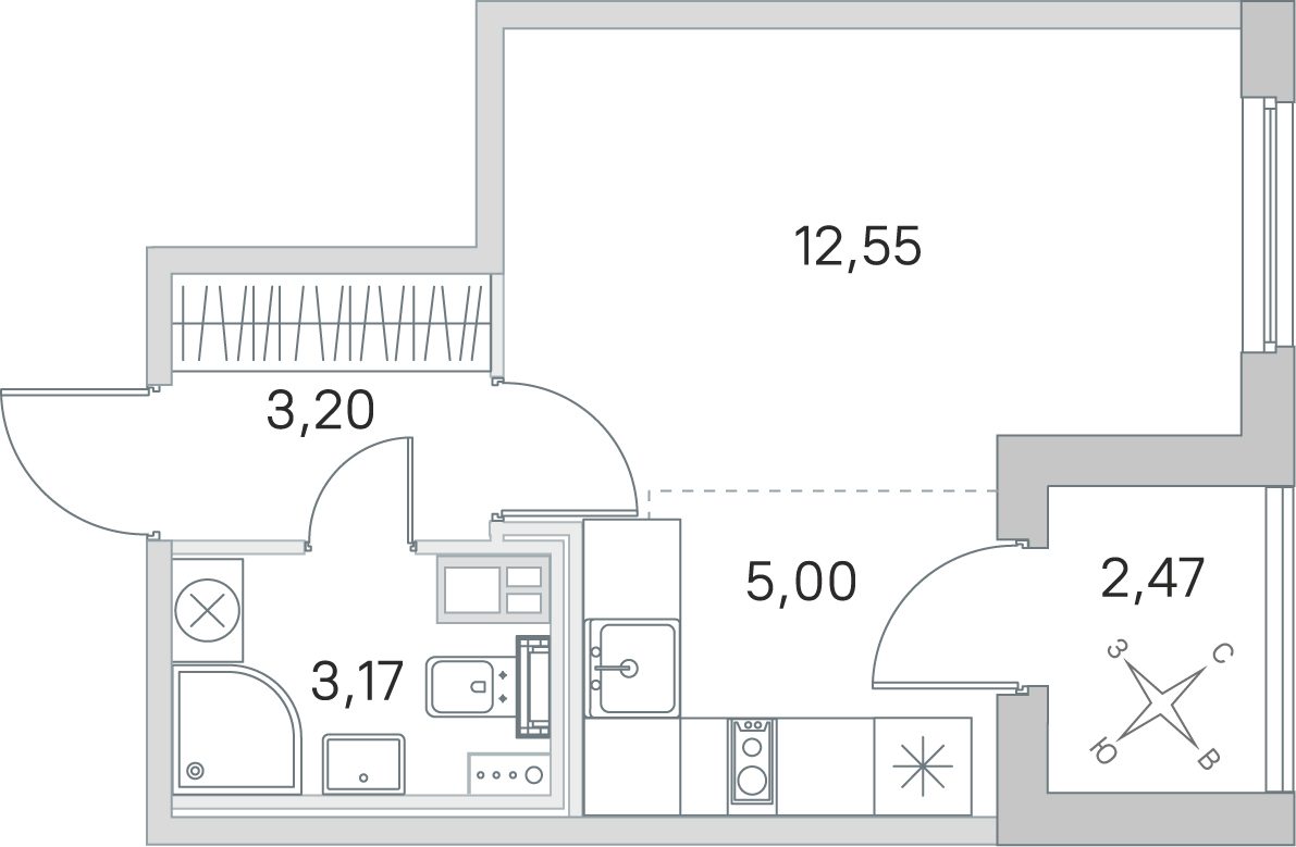 Планировка: студия, 23,9 м²