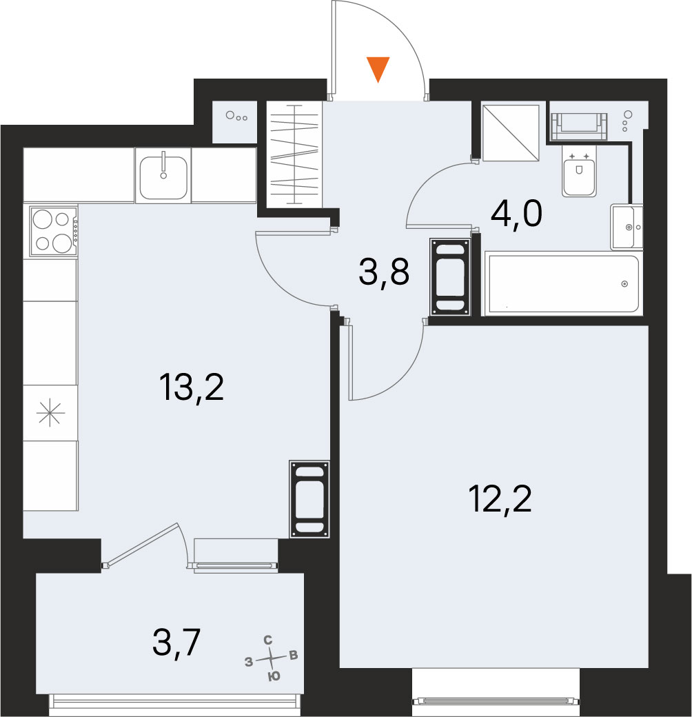 Планировка: 1-комнатная квартира, 33,2 м²
