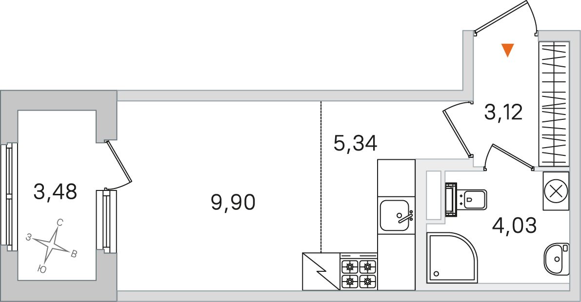 Планировка: студия, 22,4 м²