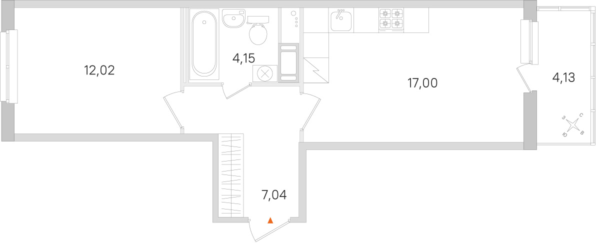 Планировка: 1-комнатная квартира, 40,2 м²