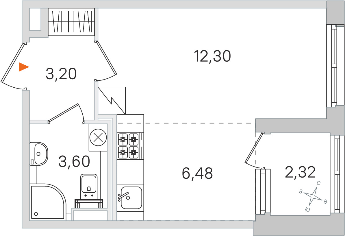 Планировка: студия, 25,6 м²
