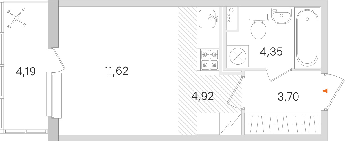 Планировка: студия, 24,6 м²