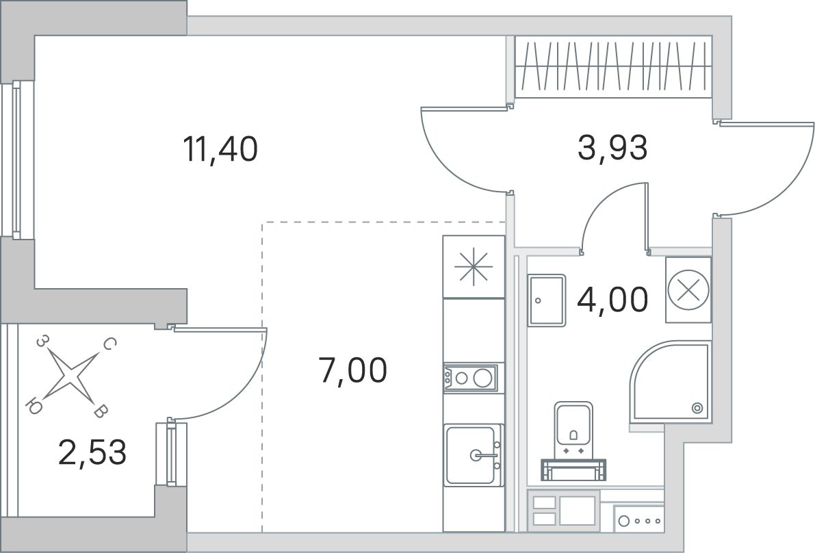 Планировка: студия, 26,3 м²