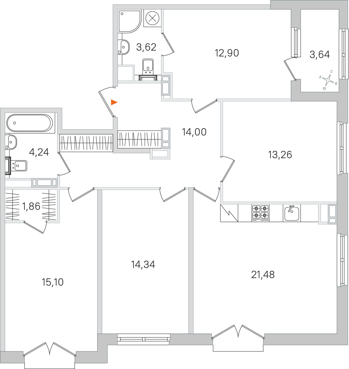 Планировка: 4-комнатная квартира, 100,8 м²