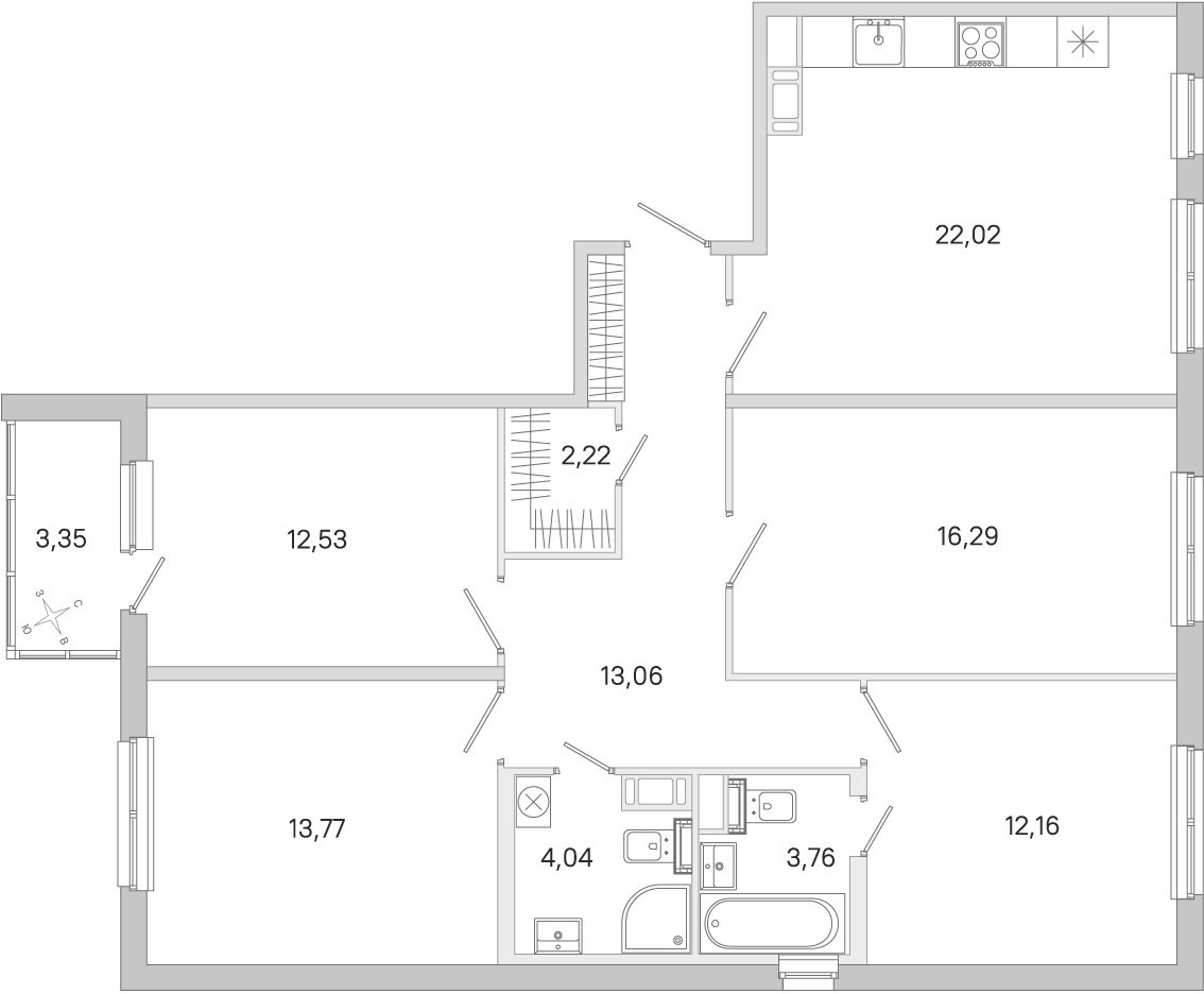 Планировка: 4-комнатная квартира, 99,9 м²