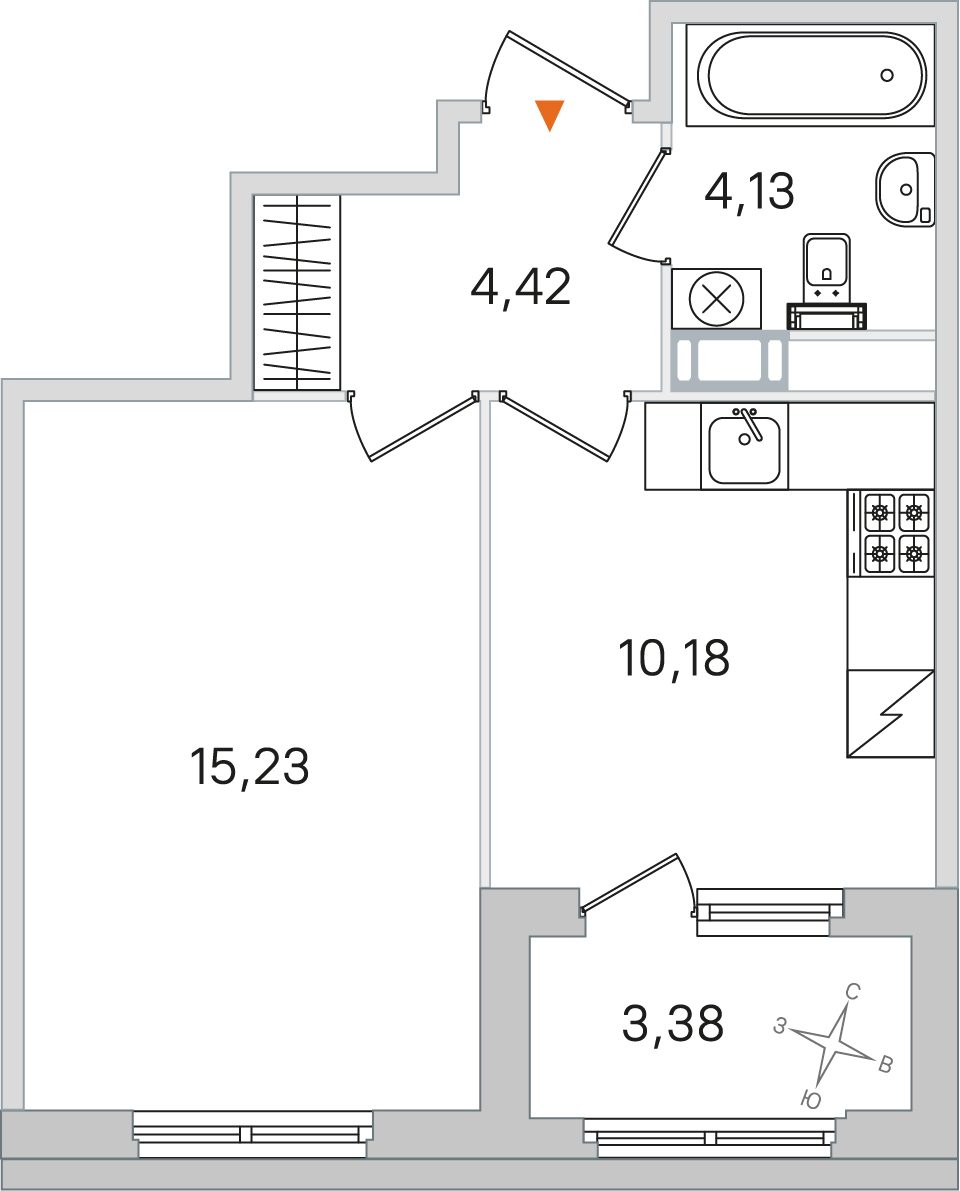 Планировка: 1-комнатная квартира, 34,0 м²