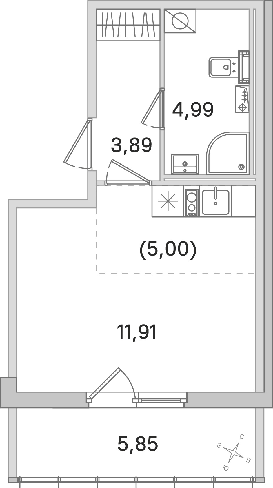 Планировка: студия, 25,8 м²