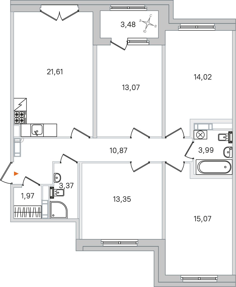 Планировка: 4-комнатная квартира, 97,3 м²