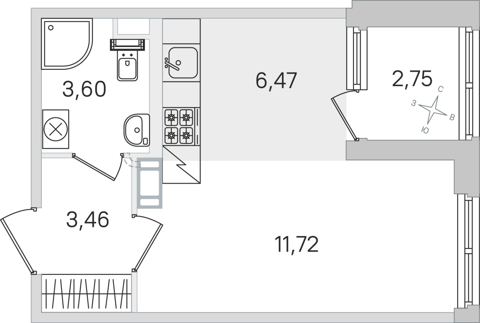 Планировка: студия, 25,3 м²