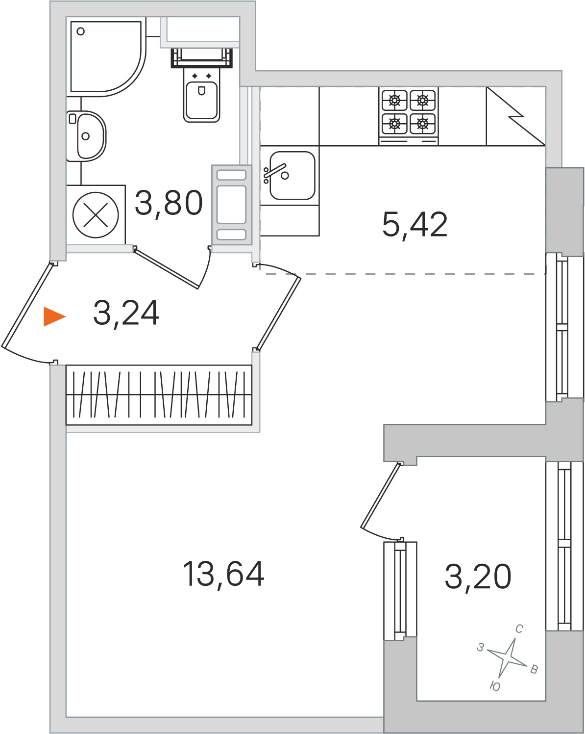 Планировка: студия, 26,1 м²
