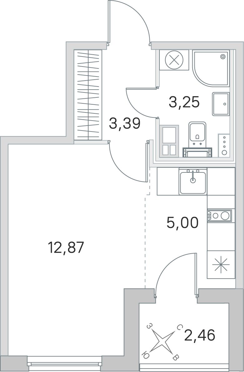 Планировка: студия, 24,5 м²