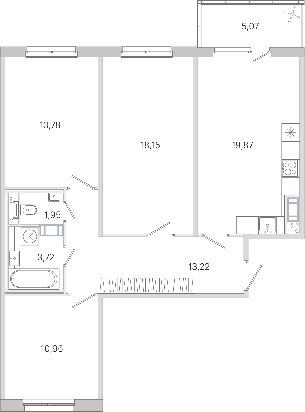 Планировка: 3-комнатная квартира, 81,7 м²