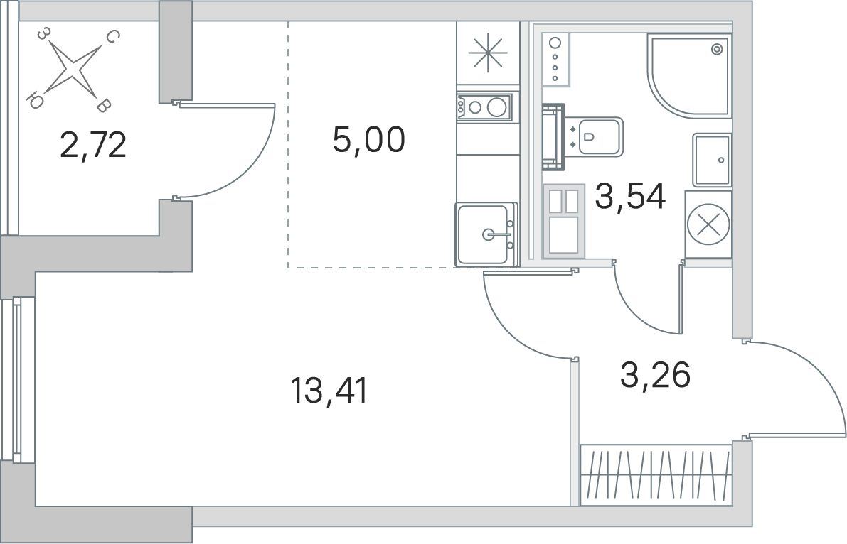 Планировка: студия, 25,2 м²