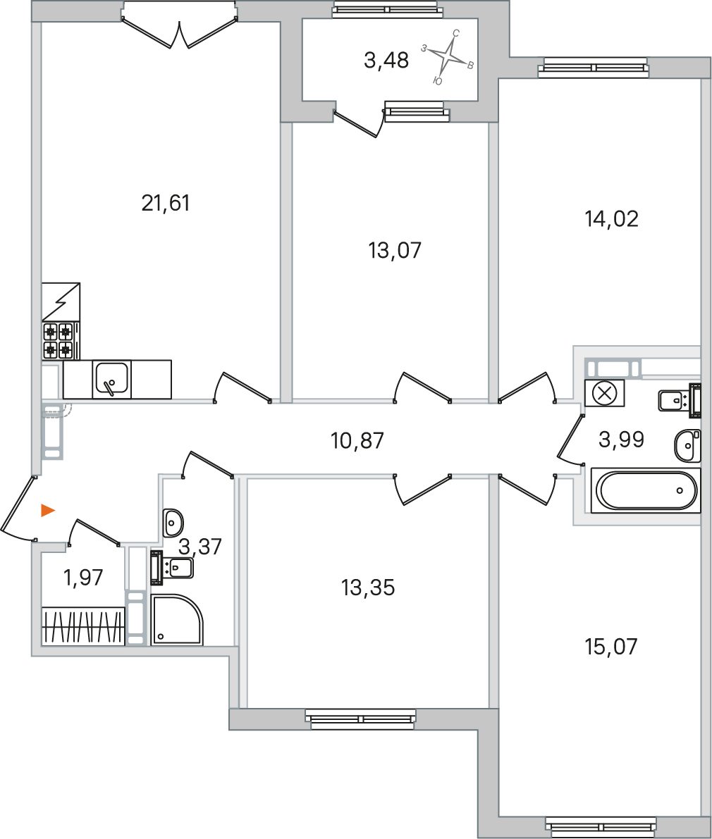 Планировка: 4-комнатная квартира, 97,3 м²