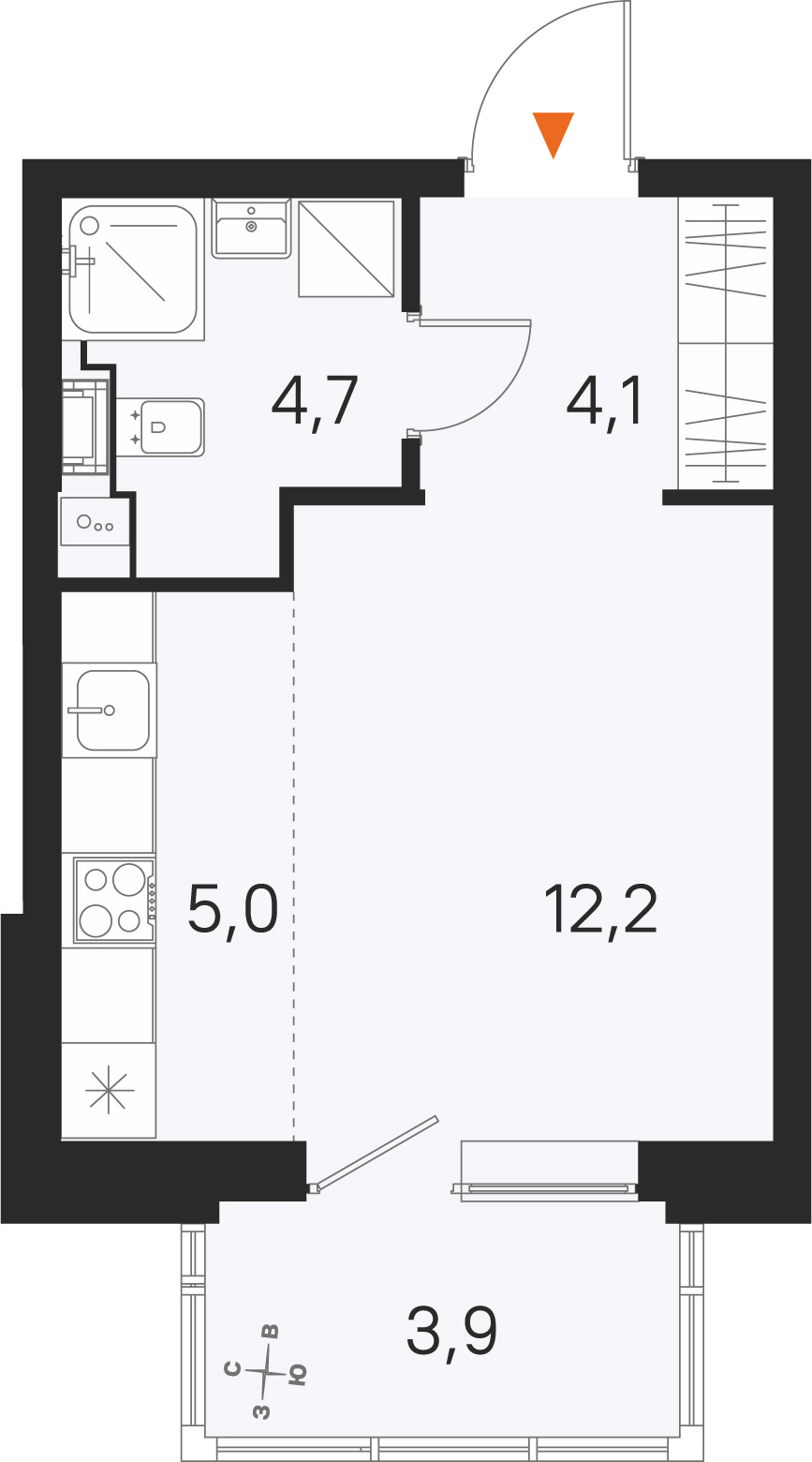 Планировка: студия, 26,0 м²