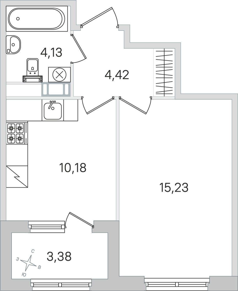 Планировка: 1-комнатная квартира, 34,0 м²