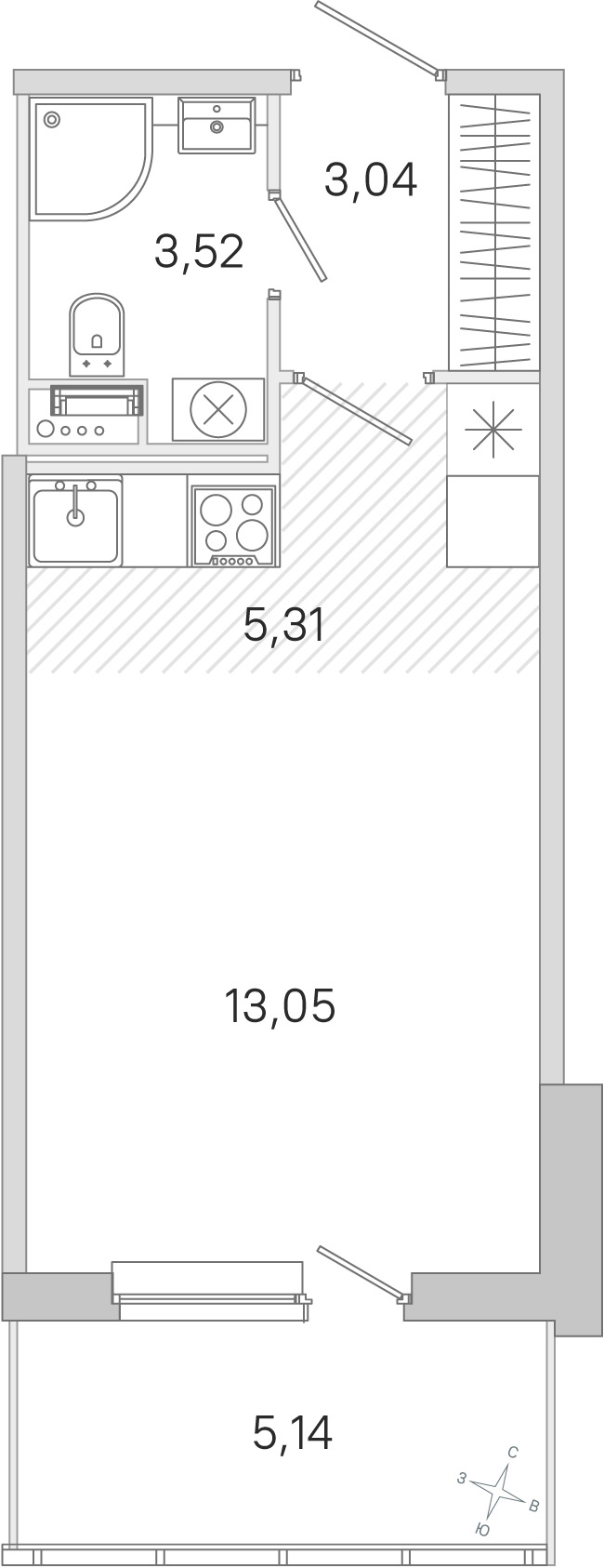 Планировка: студия, 24,9 м²