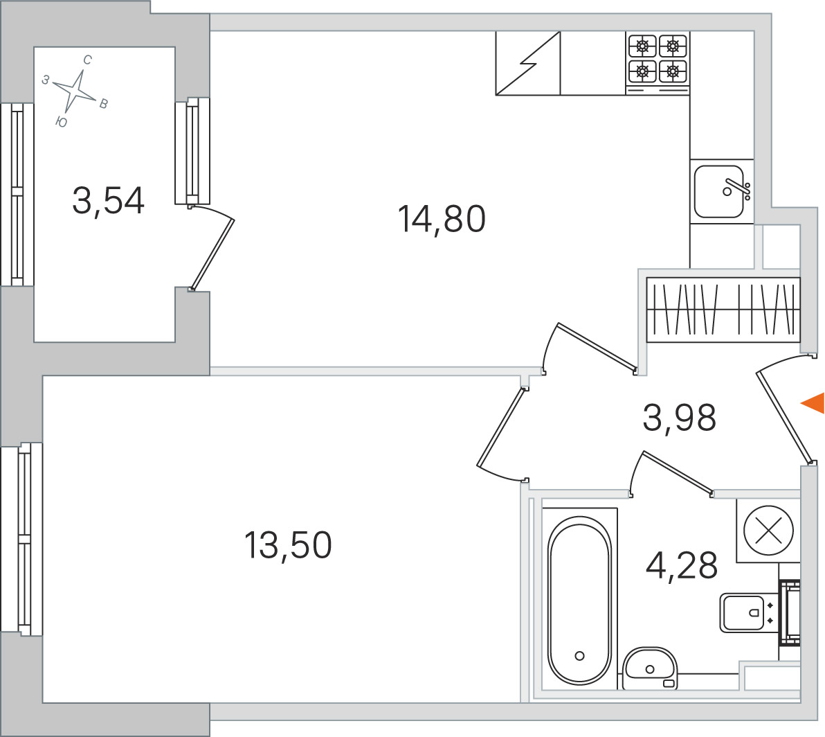 Планировка: 1-комнатная квартира, 36,6 м²