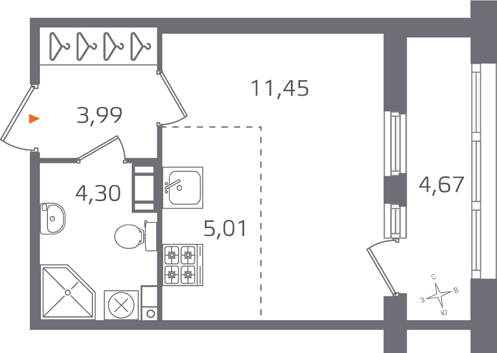 Планировка: студия, 24,8 м²