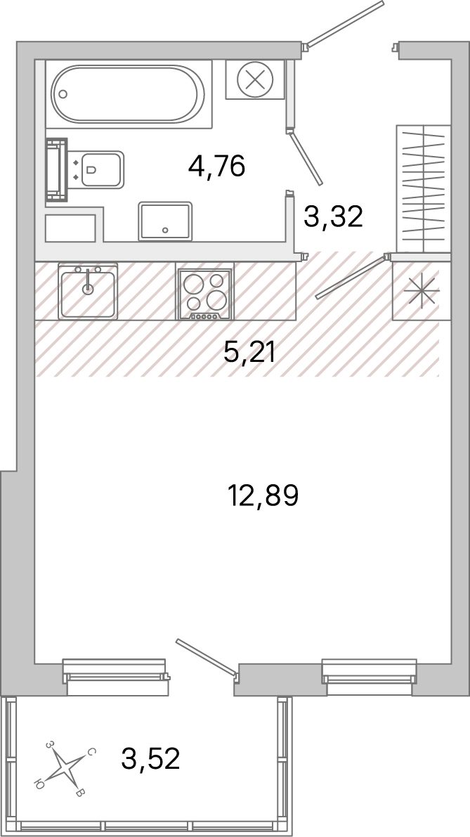 Планировка: студия, 26,2 м²