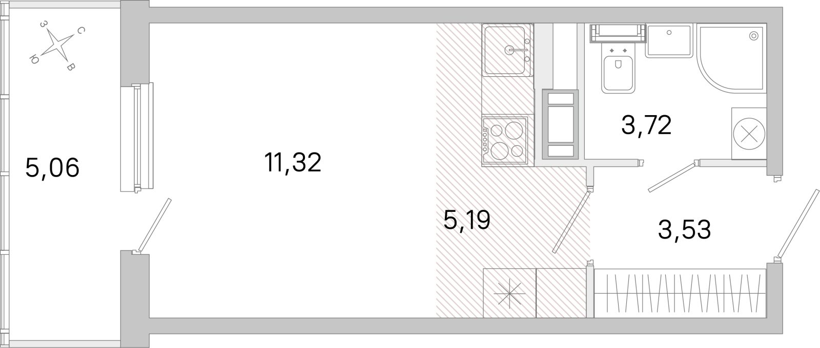 Планировка: студия, 23,8 м²