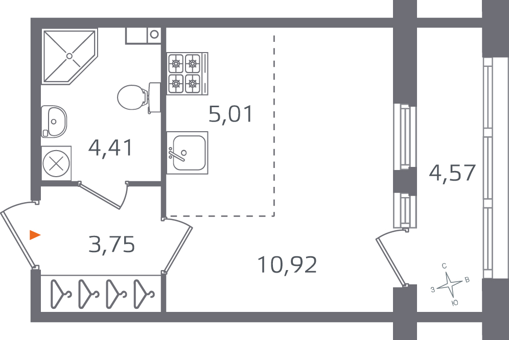 Планировка: студия, 24,1 м²