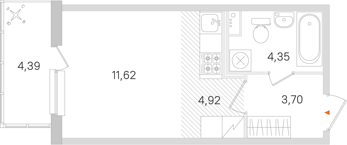 Планировка: студия, 24,6 м²