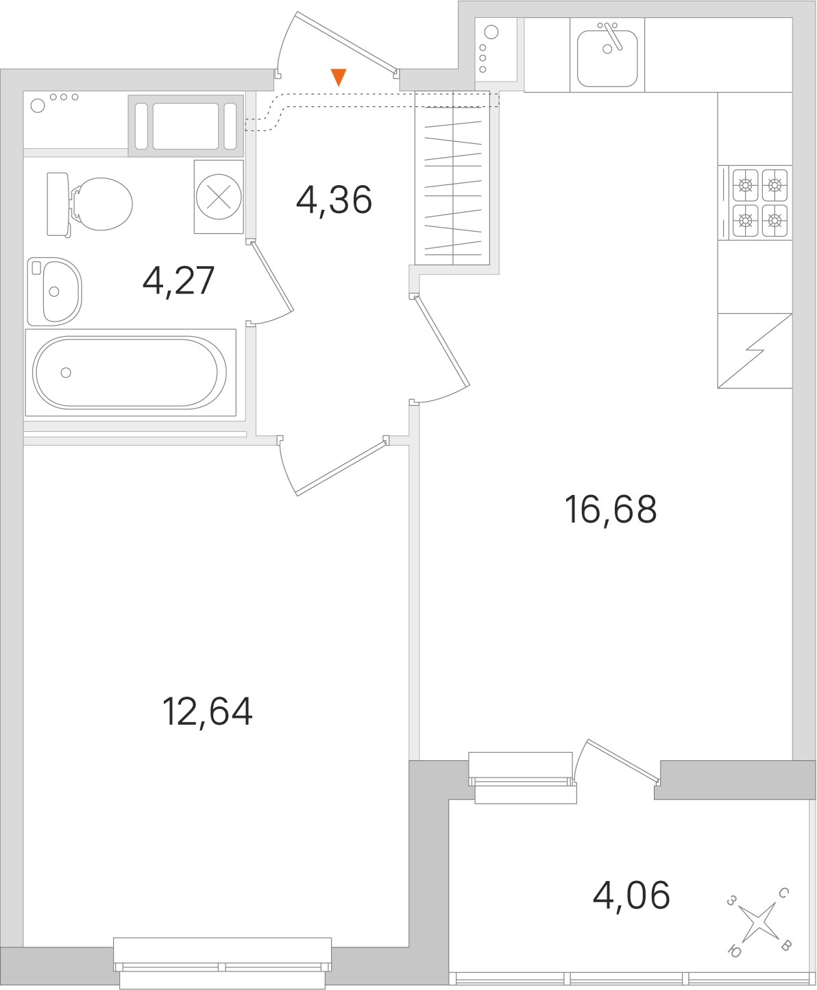Планировка: 1-комнатная квартира, 38,0 м²