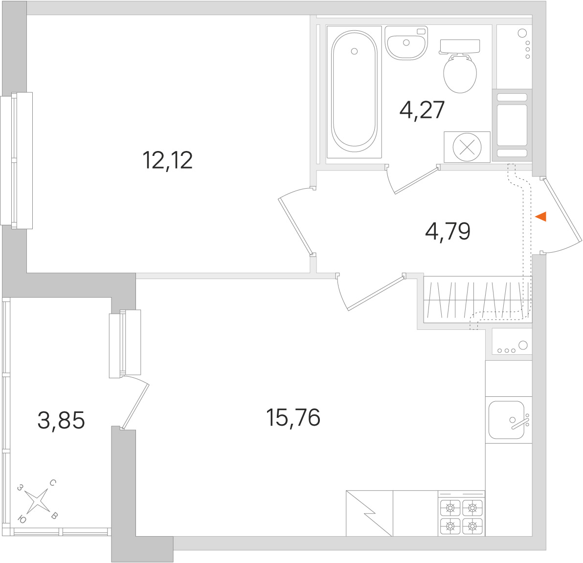 Планировка: 1-комнатная квартира, 36,9 м²