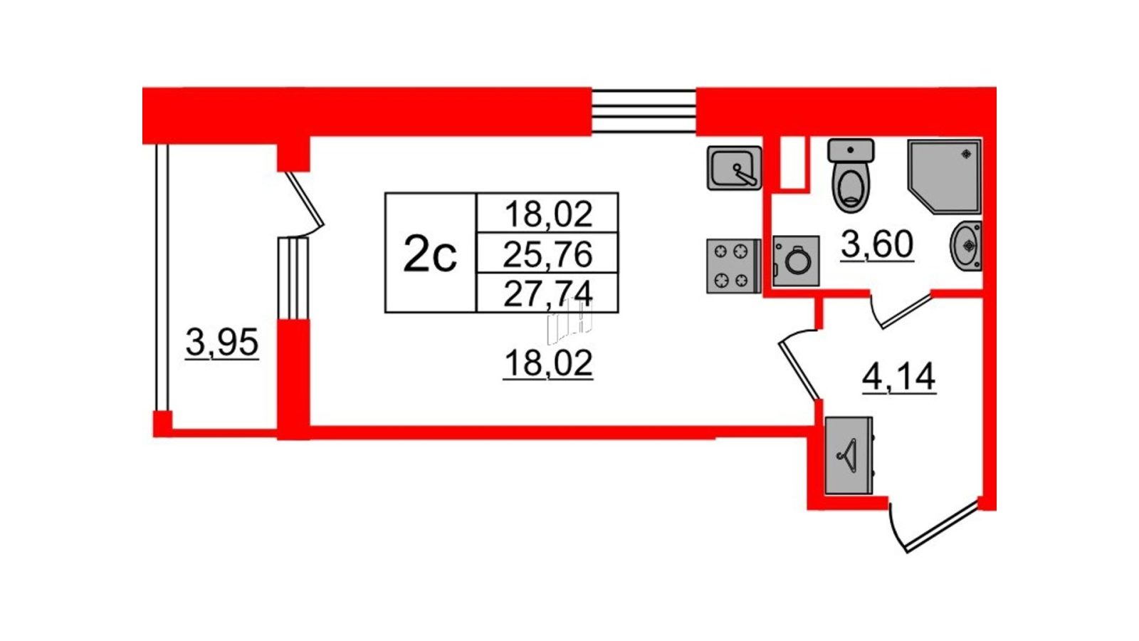 Планировка: студия, 25,8 м²