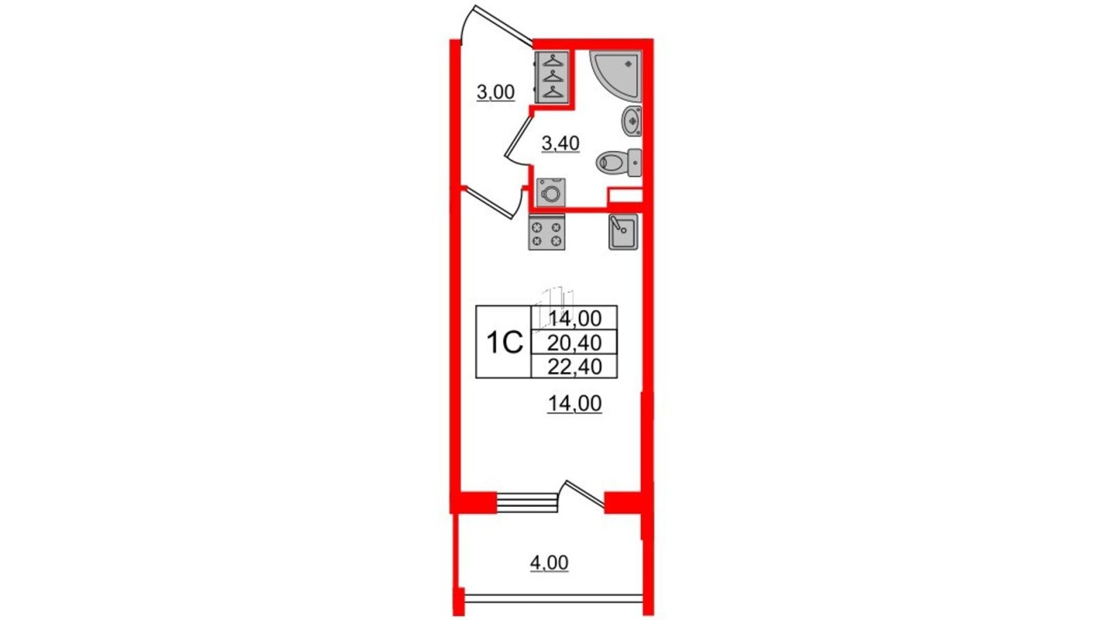 Планировка: студия, 20,4 м²